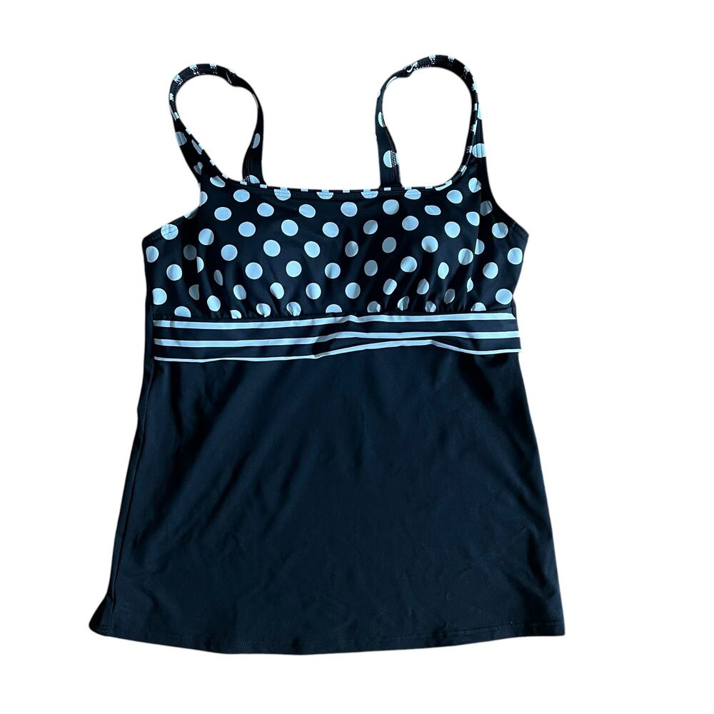 Lands End Womens Black White Polka Dot Swim Tank Tankini Top Size 8 L